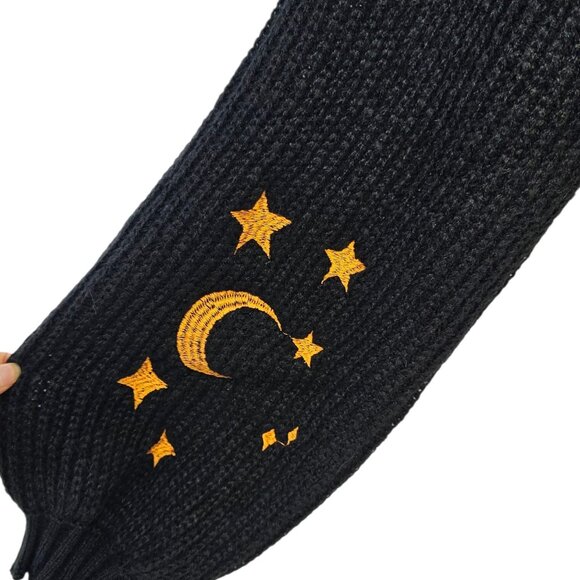 ROMWE Womens Embroidered Celestial Cat Knit Turtleneck Sweater, Black, Size M - Picture 4 of 10